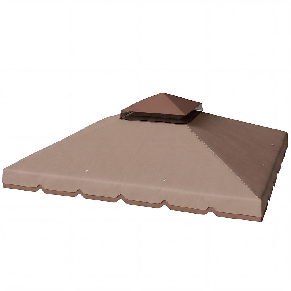 Outsunny techo de repuesto para cenador, 3x3 m, cubierta de repuesto con techo doble, 8 orificios de drenaje y protección upf 30+, solo toldo de recambio para pabellón gazebo, caqui