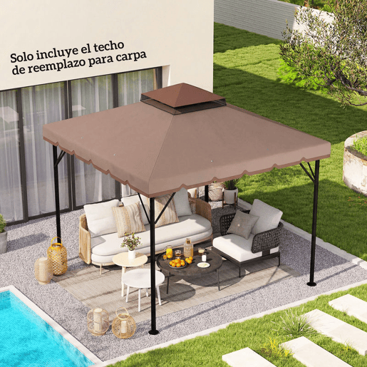 Outsunny Teto de Substituição para Pérgola 3x3 m Cobertura com Teto Duplo 8 Orifícios de Drenagem e Proteção UPF 30+ APENAS Toldo de Substituição Caqui