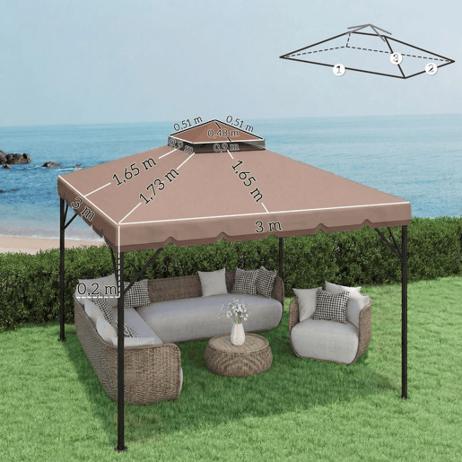 Outsunny Teto de Substituição para Pérgola 3x3 m Cobertura com Teto Duplo 8 Orifícios de Drenagem e Proteção UPF 30+ APENAS Toldo de Substituição Caqui