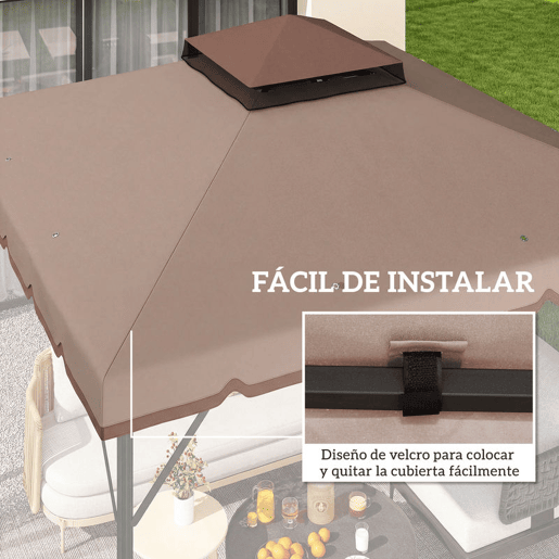 Outsunny Teto de Substituição para Pérgola 3x3 m Cobertura com Teto Duplo 8 Orifícios de Drenagem e Proteção UPF 30+ APENAS Toldo de Substituição Caqui