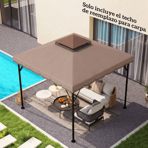 Outsunny Teto de Substituição para Pérgola 3x3 m Cobertura com Teto Duplo 8 Orifícios de Drenagem e Proteção UPF 30+ APENAS Toldo de Substituição Caqui