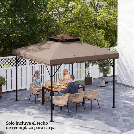 Outsunny Teto de Substituição para Pérgola 3x3 m Cobertura com Teto Duplo 8 Orifícios de Drenagem e Proteção UPF 30+ APENAS Toldo de Substituição Caqui
