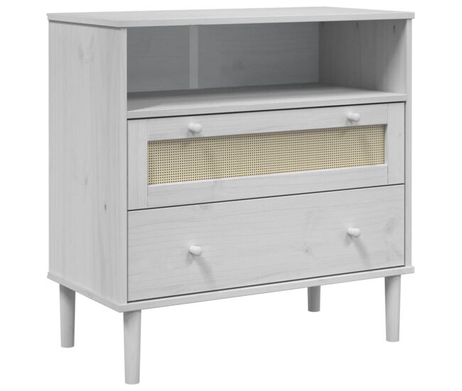Aparador - mueble de almacenamiento aspecto de ratán madera pino blanco 80x40x80 cm es1649