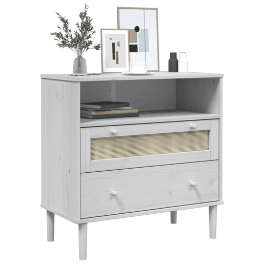 Aparador - Bufete - Móvei de apoio aspeto de vime 80x40x80 cm pinho maciço branco pt1649