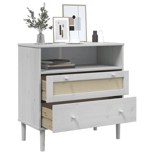 Aparador - Bufete - Móvei de apoio aspeto de vime 80x40x80 cm pinho maciço branco pt1649