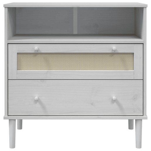 Aparador - Bufete - Móvei de apoio aspeto de vime 80x40x80 cm pinho maciço branco pt1649