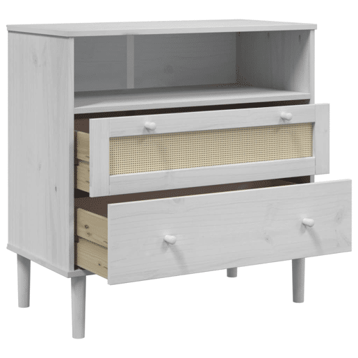 Aparador - Bufete - Móvei de apoio aspeto de vime 80x40x80 cm pinho maciço branco pt1649