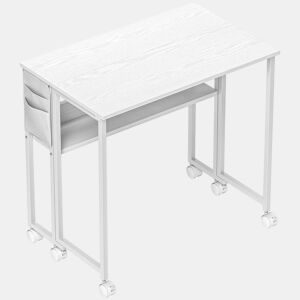 HOMCOM Secretária Dobrável com Rodas e Prateleira Mesa de Escritório Compacta com Bolso de Arrumação Mesa para Computador Portátil para Casa Escritório Espaços Pequenos 80x50x75 cm Branco