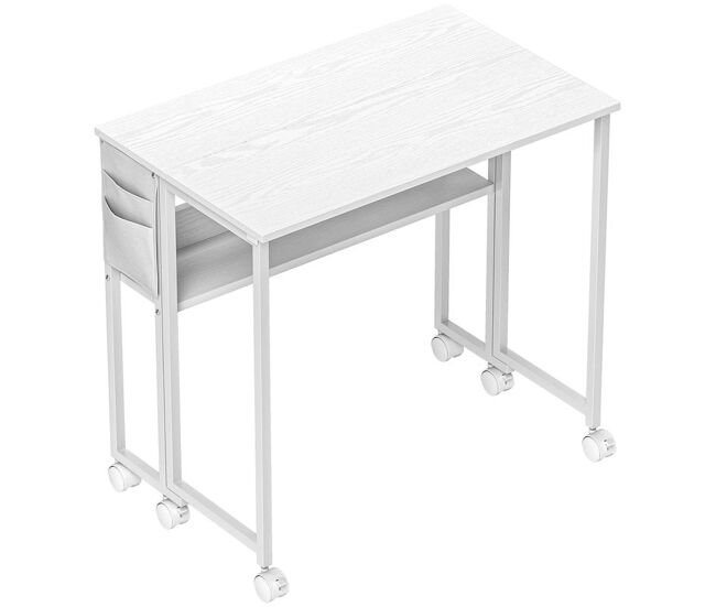 Homcom escritorio plegable con ruedas y estante, mesa escritorio compacta con bolsillo de almacenaje, mesa de ordenador portátil para casa, oficina,