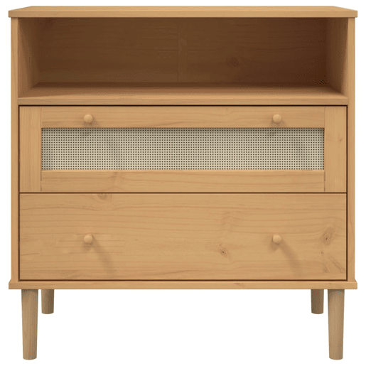 Aparador - Bufete - Móvei de apoio aspeto de vime 80x40x80 cm pinho maciço castanho pt5062