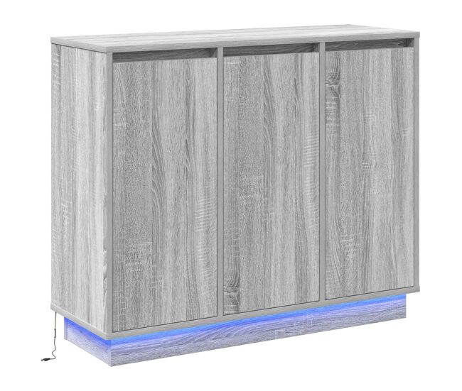 Aparador - mueble de almacenamiento led gris sonoma 90 x 32 x 75 cm madera de ingeniería es4143