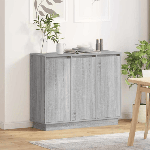 Aparador - Bufete - Móvei de apoio LED Cinza Sonoma 90 x 32 x 75 cm Madeira processada pt4143