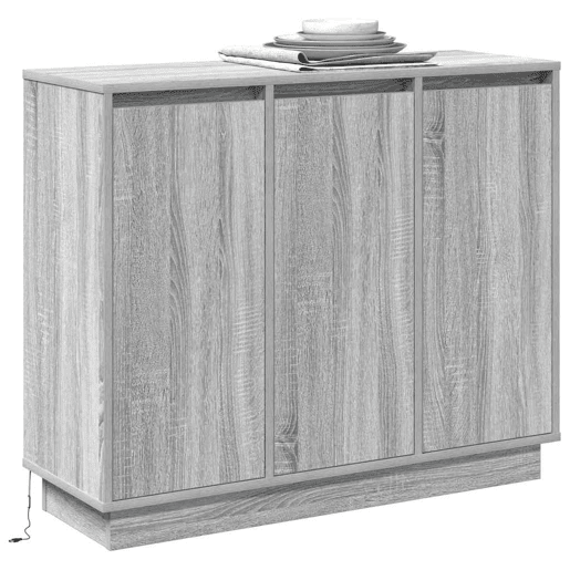 Aparador - Bufete - Móvei de apoio LED Cinza Sonoma 90 x 32 x 75 cm Madeira processada pt4143