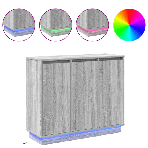 Aparador - Bufete - Móvei de apoio LED Cinza Sonoma 90 x 32 x 75 cm Madeira processada pt4143
