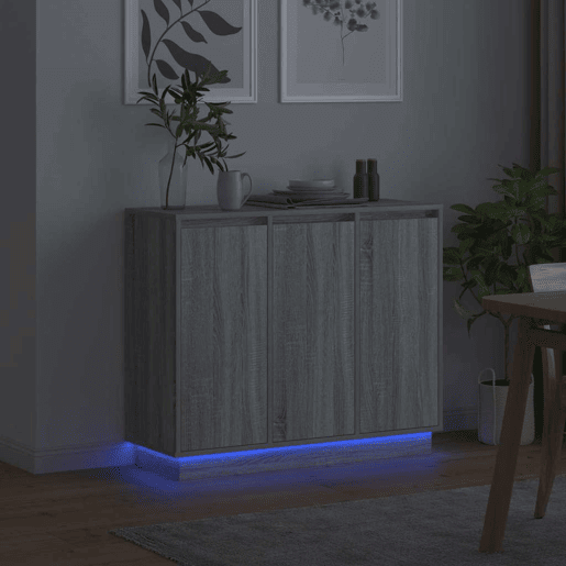 Aparador - Bufete - Móvei de apoio LED Cinza Sonoma 90 x 32 x 75 cm Madeira processada pt4143