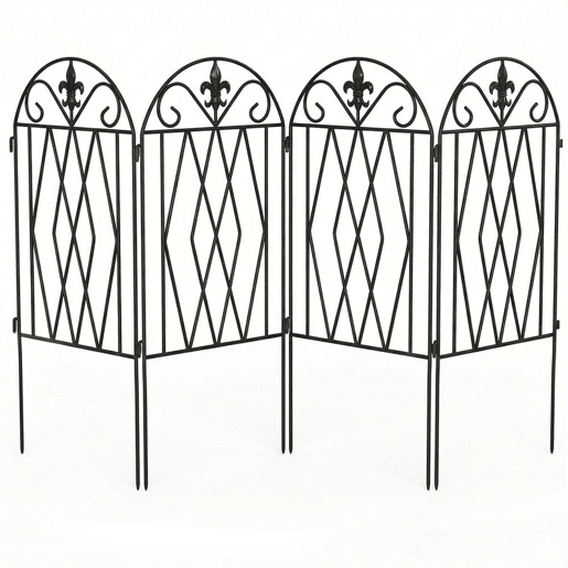 Outsunny Conjunto de 4 Cercas de Jardim em Metal 125x56 cm Cercas Decorativas para Jardim com Design Arqueado Resistentes e Fáceis de Instalar para Horta Pátio Terraço Relvado Preto