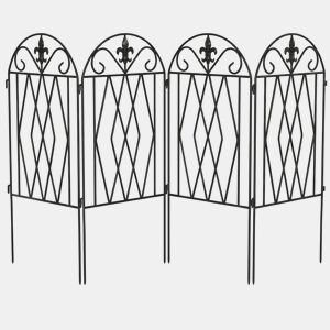 Outsunny Conjunto de 4 Cercas de Jardim em Metal 125x56 cm Cercas Decorativas para Jardim com Design Arqueado Resistentes e Fáceis de Instalar para Horta Pátio Terraço Relvado Preto
