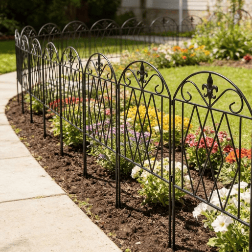 Outsunny Conjunto de 4 Cercas de Jardim em Metal 125x56 cm Cercas Decorativas para Jardim com Design Arqueado Resistentes e Fáceis de Instalar para Horta Pátio Terraço Relvado Preto