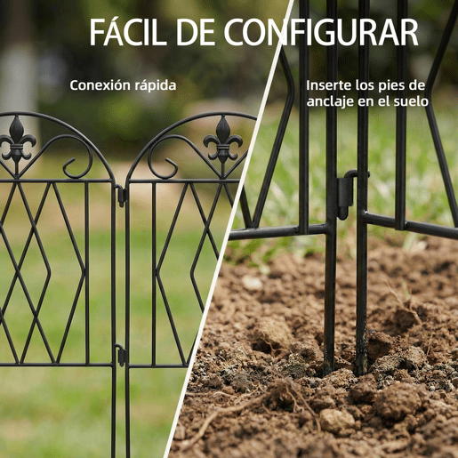 Outsunny Conjunto de 4 Cercas de Jardim em Metal 125x56 cm Cercas Decorativas para Jardim com Design Arqueado Resistentes e Fáceis de Instalar para Horta Pátio Terraço Relvado Preto