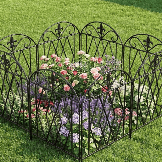 Outsunny Conjunto de 4 Cercas de Jardim em Metal 125x56 cm Cercas Decorativas para Jardim com Design Arqueado Resistentes e Fáceis de Instalar para Horta Pátio Terraço Relvado Preto