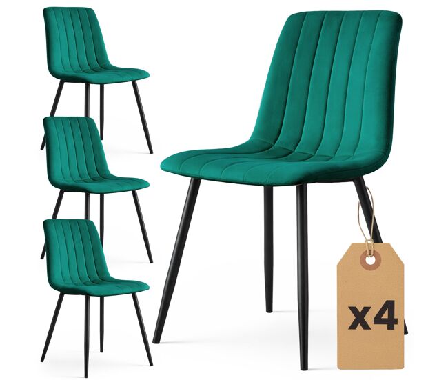 Set de 4 sillas de terciopelo acolchadas livo verde botella patas negras