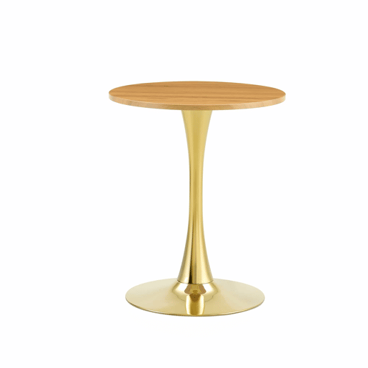 Mesa auxiliar redonda 60 cm - tampo em MDF com tecnologia termoformada, acabamento efeito madeira natural, base dourada - madeira natural e dourado