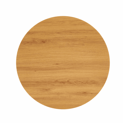 Mesa auxiliar redonda 60 cm - tampo em MDF com tecnologia termoformada, acabamento efeito madeira natural, base dourada - madeira natural e dourado