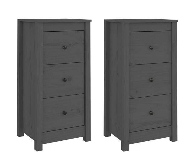 Aparador - muebles de almacenamiento 2 uds madera maciza de pino gris 40x35x80 cm es5245