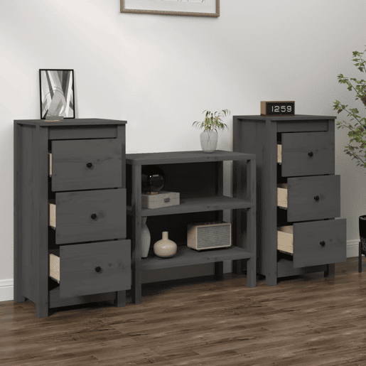 Aparadores - Bufetes - Móveis de apoio 2 pcs 40x35x80 cm madeira de pinho maciça cinza pt5245