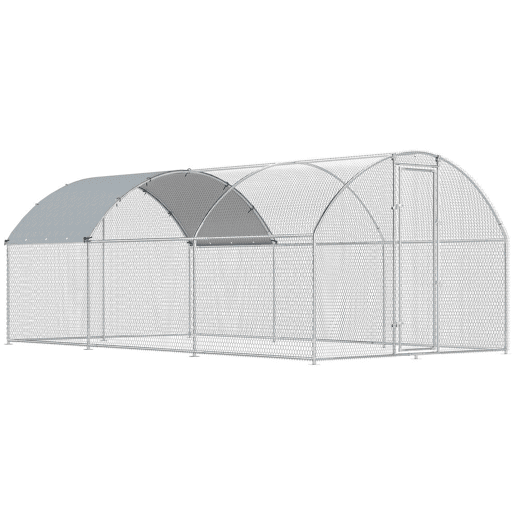 PawHut Galinheiro de Exterior Grande 2,8x5,1x1,9 m, 14,2 m² Galinheiro de Aço Galvanizado com Cobertura de Tecido Oxford Anti-UV e Impermeável Porta e Fechos Gaiola para 15-24 Galinhas Prateado PawHut Galinheiro de Exterior Grande 2,8x5,1x1,9 m, 14,2 m² Galinheiro de Aço Galvanizado com Cobertura de Tecido Oxford Anti-UV e Impermeável Porta e Fechos Gaiola para 15-24 Galinhas Prateado