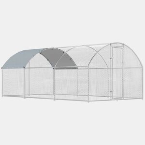 PawHut Galinheiro de Exterior Grande 2,8x5,1x1,9 m, 14,2 m² Galinheiro de Aço Galvanizado com Cobertura de Tecido Oxford Anti-UV e Impermeável Porta e Fechos Gaiola para 15-24 Galinhas Prateado