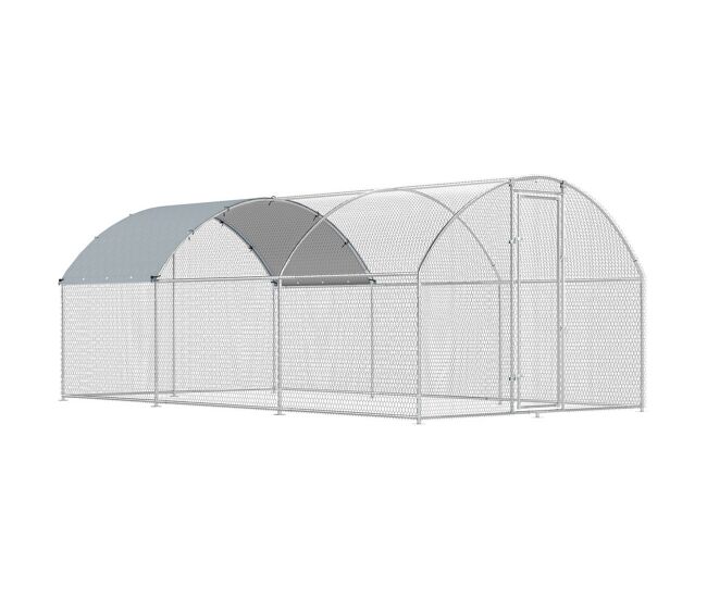 Pawhut gallinero para exterior grande, 2,8x5,1x1,9 m, 14,2 m², gallinero de acero galvanizado con cubierta de tela oxford, anti-uv e impermeable, puerta y pestillos, jaula para 15-24 gallinas, plata