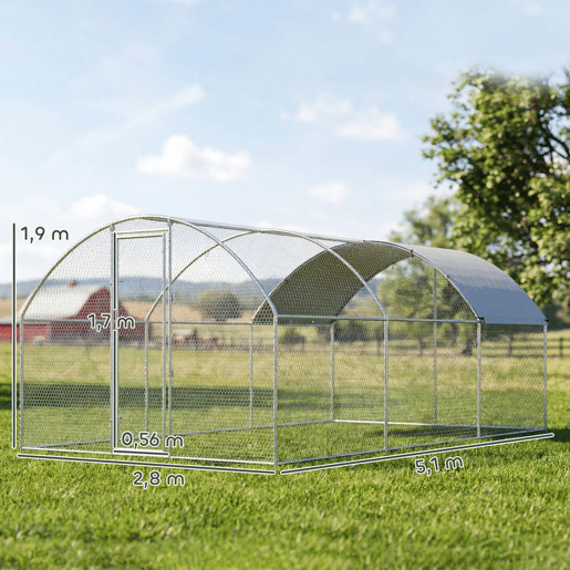 PawHut Galinheiro de Exterior Grande 2,8x5,1x1,9 m, 14,2 m² Galinheiro de Aço Galvanizado com Cobertura de Tecido Oxford Anti-UV e Impermeável Porta e Fechos Gaiola para 15-24 Galinhas Prateado PawHut Galinheiro de Exterior Grande 2,8x5,1x1,9 m, 14,2 m² Galinheiro de Aço Galvanizado com Cobertura de Tecido Oxford Anti-UV e Impermeável Porta e Fechos Gaiola para 15-24 Galinhas Prateado