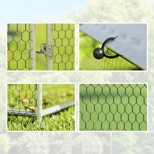PawHut Galinheiro de Exterior Grande 2,8x5,1x1,9 m, 14,2 m² Galinheiro de Aço Galvanizado com Cobertura de Tecido Oxford Anti-UV e Impermeável Porta e Fechos Gaiola para 15-24 Galinhas Prateado PawHut Galinheiro de Exterior Grande 2,8x5,1x1,9 m, 14,2 m² Galinheiro de Aço Galvanizado com Cobertura de Tecido Oxford Anti-UV e Impermeável Porta e Fechos Gaiola para 15-24 Galinhas Prateado