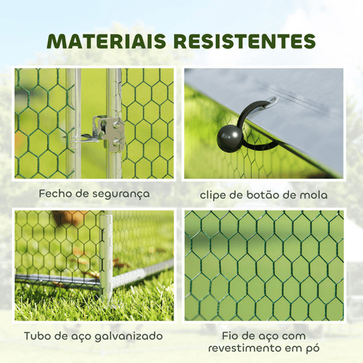 PawHut Galinheiro de Exterior Grande 2,8x5,1x1,9 m, 14,2 m² Galinheiro de Aço Galvanizado com Cobertura de Tecido Oxford Anti-UV e Impermeável Porta e Fechos Gaiola para 15-24 Galinhas Prateado PawHut Galinheiro de Exterior Grande 2,8x5,1x1,9 m, 14,2 m² Galinheiro de Aço Galvanizado com Cobertura de Tecido Oxford Anti-UV e Impermeável Porta e Fechos Gaiola para 15-24 Galinhas Prateado