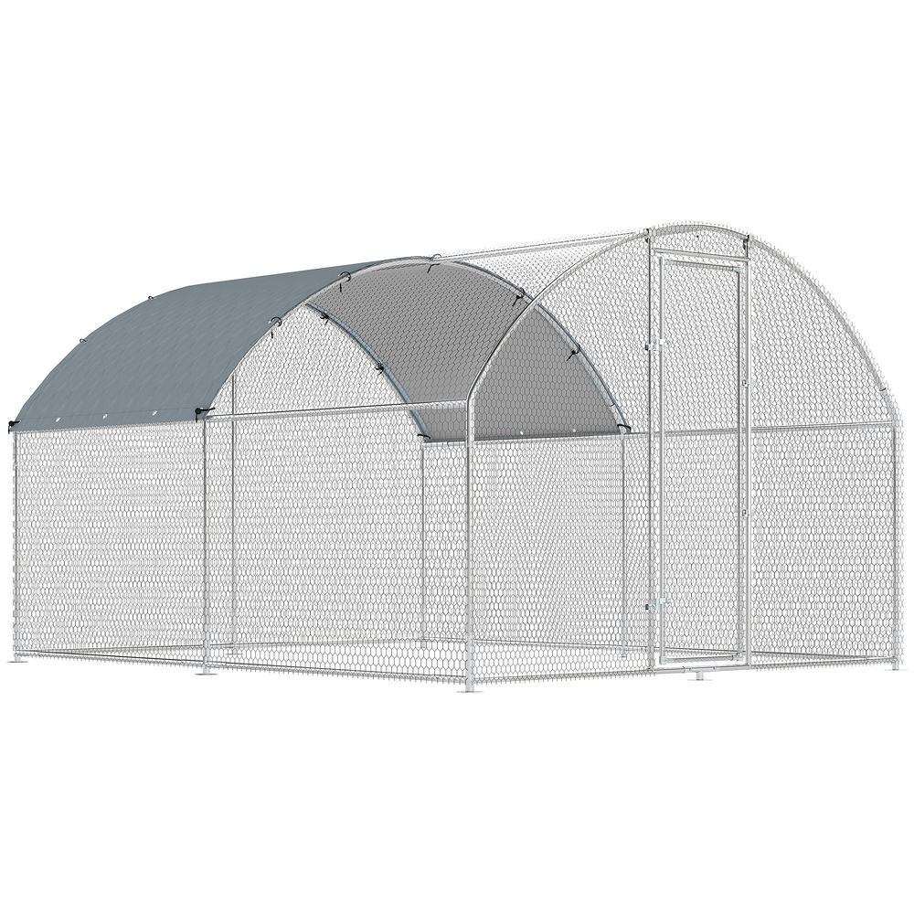 Pawhut gallinero para exterior grande 2,8x3,4x1,9 m, 9,5 m², gallinero de acero galvanizado con cubierta de tela oxford, anti-uv e impermeable, puerta