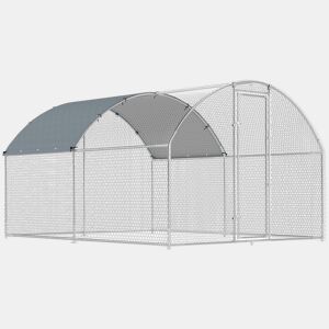 PawHut Galinheiro Exterior 2,8x3,4x1,9 m Galinheiro de Aço Galvanizado com Cobertura de Tecido Oxford Anti-UV e Impermeável, Porta e Fechos Gaiola para 10-16 Galinhas Prata