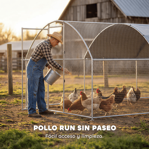 PawHut Galinheiro Exterior 2,8x3,4x1,9 m Galinheiro de Aço Galvanizado com Cobertura de Tecido Oxford Anti-UV e Impermeável, Porta e Fechos Gaiola para 10-16 Galinhas Prata