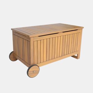 Baú de jardim em madeira de acácia com rodas 119L Teck - 92x49.5x50 cm