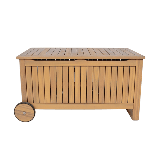 Baú de jardim em madeira de acácia com rodas 119L Teck - 92x49.5x50 cm