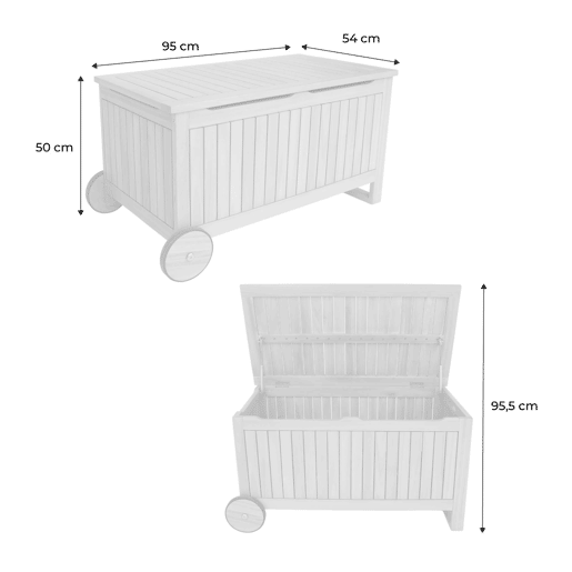 Baú de jardim em madeira de acácia com rodas 119L Teck - 92x49.5x50 cm
