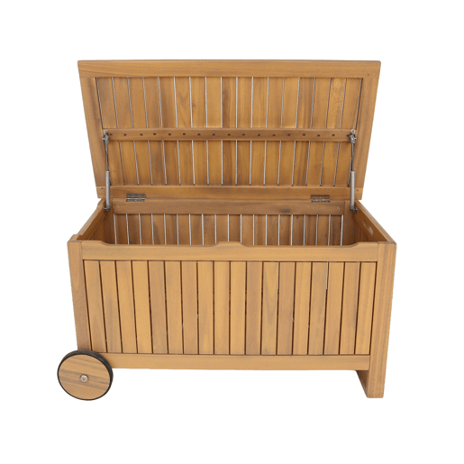 Baú de jardim em madeira de acácia com rodas 119L Teck - 92x49.5x50 cm