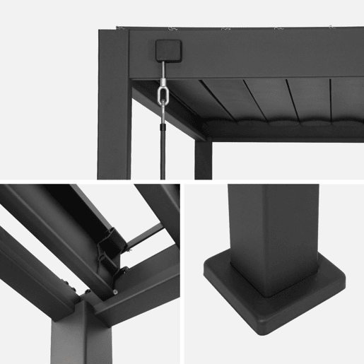 Pérgola bioclimática de alumínio 3x4m + persianas verticais 1m e 1.3m Antracite - 392x301x257 cm