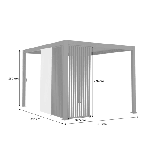 Pérgola bioclimática de alumínio 3x4m + persianas verticais 1m e 1.3m Antracite - 392x301x257 cm