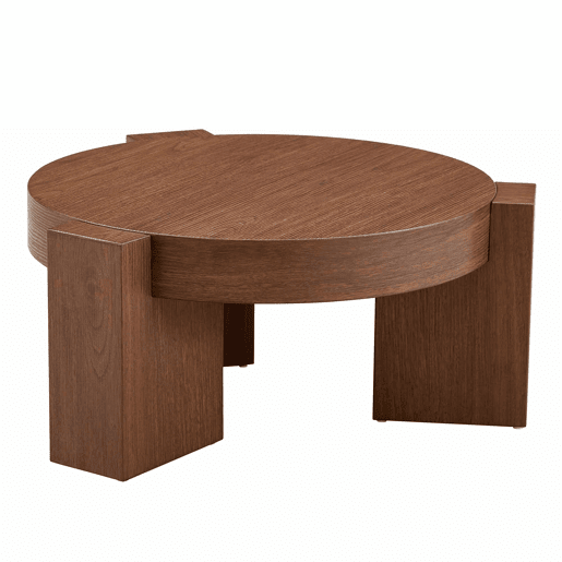Conjunto de mesas de sala desmontáveis - Placa de vidro castanho transparente combinada com suportes de MDF com acabamento em nogueira - Cor nogueira