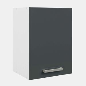 Armário de cozinha suspenso, armário alto com 1 porta, cinza brilhante e branco, 60x55x33 cm