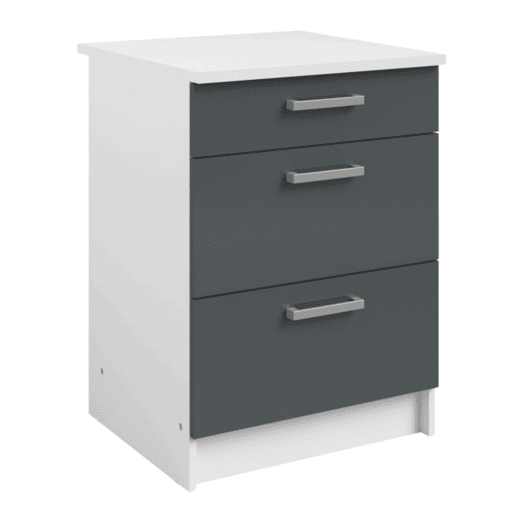 Armário de cozinha com 3 gavetas, branco e cinza brilhante, módulo de cozinha de 60x84x60 cm Armário de cozinha com 3 gavetas, branco e cinza brilhante, módulo de cozinha de 60x84x60 cm