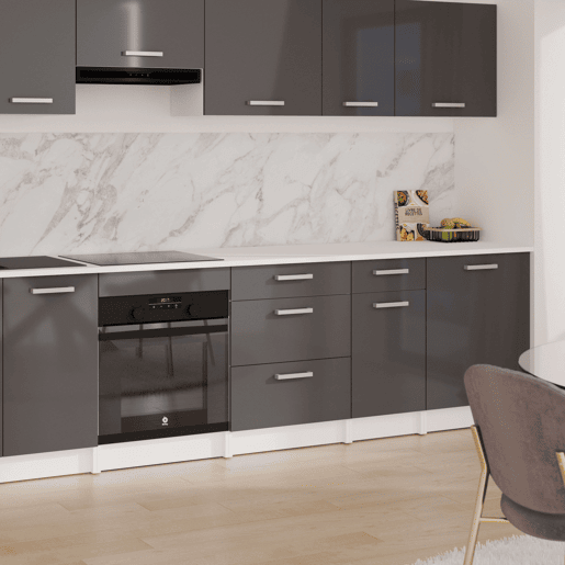Armário de cozinha com 3 gavetas, branco e cinza brilhante, módulo de cozinha de 60x84x60 cm Armário de cozinha com 3 gavetas, branco e cinza brilhante, módulo de cozinha de 60x84x60 cm