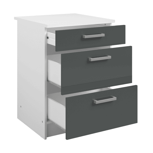 Armário de cozinha com 3 gavetas, branco e cinza brilhante, módulo de cozinha de 60x84x60 cm Armário de cozinha com 3 gavetas, branco e cinza brilhante, módulo de cozinha de 60x84x60 cm