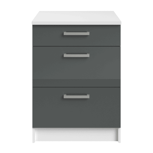 Armário de cozinha com 3 gavetas, branco e cinza brilhante, módulo de cozinha de 60x84x60 cm Armário de cozinha com 3 gavetas, branco e cinza brilhante, módulo de cozinha de 60x84x60 cm